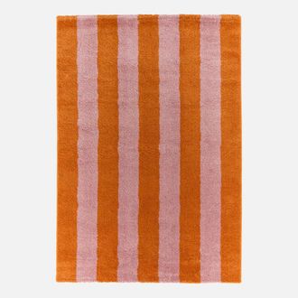 Sweeek Alfombra Interior Con Rayas Naranja Y Rosa
