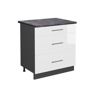 Vicco Mueble Bajo De Cocina Fame-line, Blanco Alto Brillo, 80 Cm Con 3 Cajones, Et Antracita
