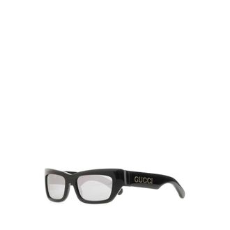 Gucci Accessoires, Heren, Zwart, ONE Size, Rechthoekige zonnebril met gouden logo detail