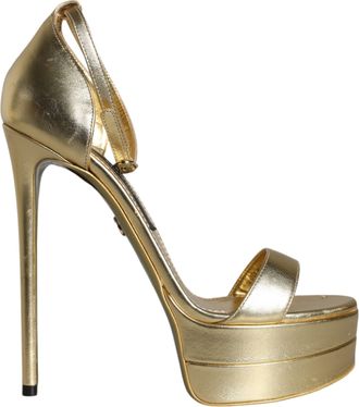 Dolce & Gabbana Gold Leather Platform Keira Sandals Womens Shoes (Pre-Owned)