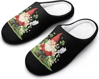 Generic St. Patricks Day Gnome Mens House Slippers Memory Foam Washable Cotton Slip on Home Shoes