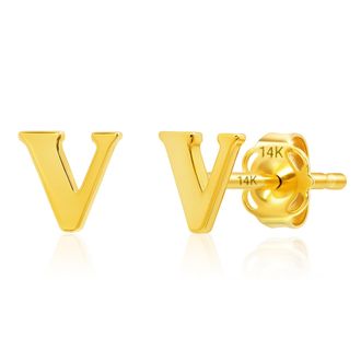MAX + STONE 14k Yellow or White Gold Small Script Initial Letter Stud Earrings
