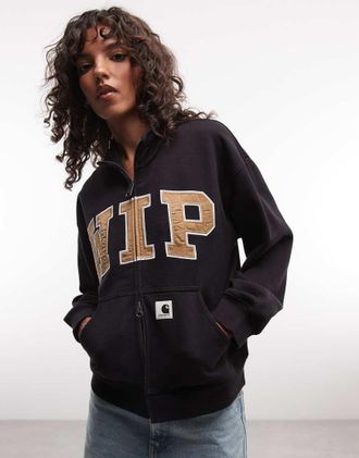 Carhartt Work in Progress Collegiate WIP - Giacca in jersey nera con zip e collo a imbuto-Nero