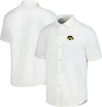 Tommy Bahama Mens Tommy Bahama White Iowa Hawkeyes Coconut Point Palm Vista IslandZone Camp Button-Up Shirt at Nordstrom, Size X-Large