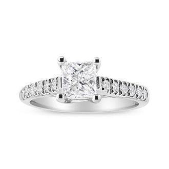 House of Brilliance 14K Gold 1 1/5 Cttw Princess Diamond Classic Engagement Ring in White Gold at Nordstrom, Size 7