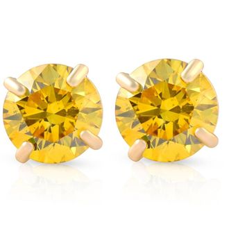 Pompeii3 1/2ct Fancy Yellow Diamond Studs 14K Yellow Gold Screw Back Lab Grown Earrings
