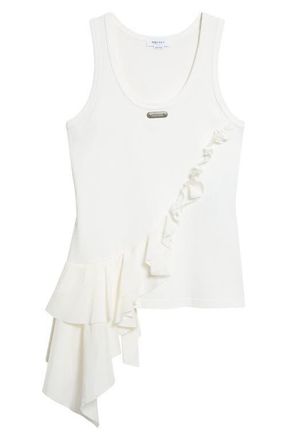 Alexander McQueen Chiffon Ruffle Jersey Tank in Light Ivory at Nordstrom, Size 10 Us