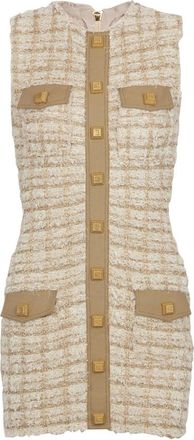 Balmain Mouwloze Tweed Korte Jurk - Dames - Korte kleedjes - Beige - M - Tweed - Kleedjes
