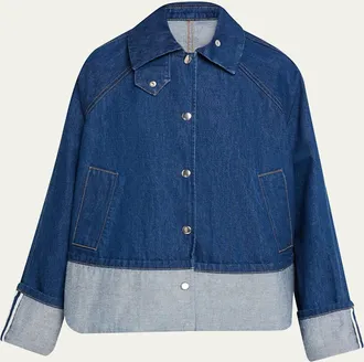 Brandon Maxwell Wells Trapeze Denim Jacket