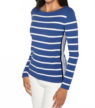 Kinross Cashmere Rib Stripe Boatneck Sweater In Blue/white