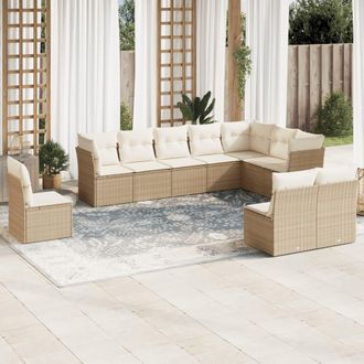 vidaXL Juego De Sof&aacute;s Jard&iacute;n Con Cojines Beige 10 Pzas Rat&aacute;n Sint&eacute;tico Vidaxl