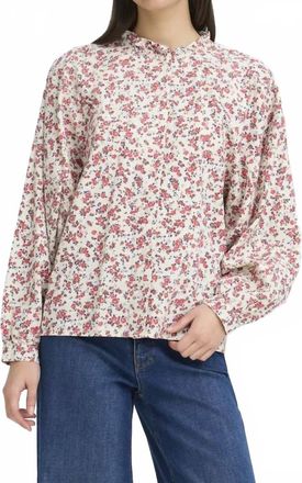 Ichi Romantic Floral Blouse In Red / Cream