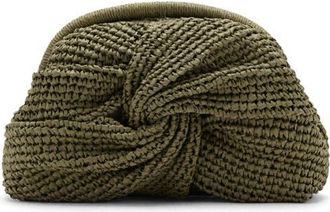 Mango Natural Fiber Frame Clutch in Khaki Green at Nordstrom