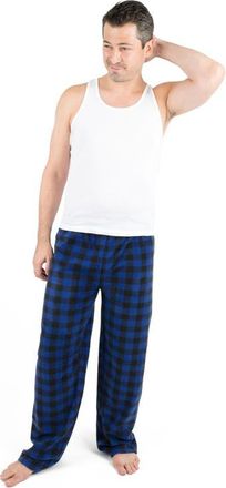 Leveret Mens Fleece Printed Holiday Pajama Pants in Plaid Black & Navy at Nordstrom, Size Xx-Large