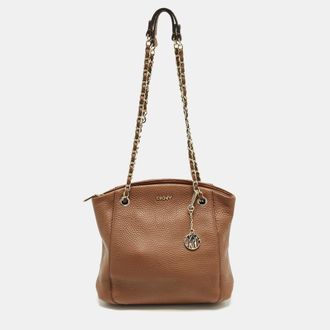 DKNY Dkny Brown Leather Chain Shoulder Bag