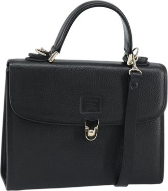 Burberry Vintage Handbag Leather Black Leather Handbag (Pre-Owned)