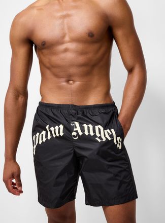 Palm Angels Mens Curved-logo bathing short