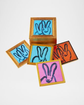 Hunt Slonem Framed Bunnies Coaster Box, Set of 4