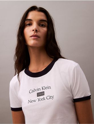 Calvin Klein Jeans Calvin Klein Womens Logo Graphic Cropped Classic T-Shirt - White - XS
