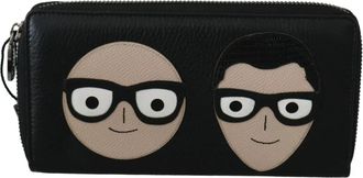 Dolce & Gabbana Black Leather DGFAMILY Zipper Continental Mens Mens Wallet