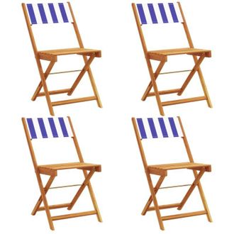 vidaXL Vidaxl - Sillas Jard&iacute;n Reclinables 4 Uds Madera Maciza Tela Azul Blanco
