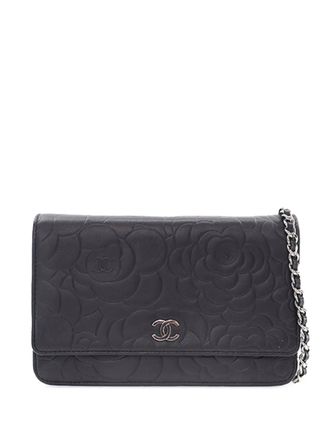 Chanel 2010-2011 CC Embossed Lambskin Camellia Wallet On Chain crossbody bag - women - Lambskin - One Size - Black