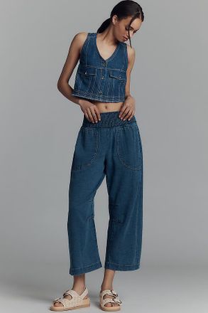 Pilcro The Reese Smocked Denim Pull-On Barrel Pants