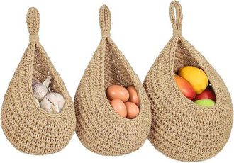 OEM Almacenamiento, Cestas Colgantes, Cesta De Almacenamiento Tejida, Para Cocina, Comedor, Cafeter&iacute;a, Fiestas, Cuerda De Algod&oacute;n, Marr&oacute;n, 3 Piezas