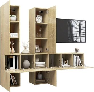 Berkfield Home Modern 7 Piece TV Cabinet Set Sonoma Oak Engineered Wood in Light Tan