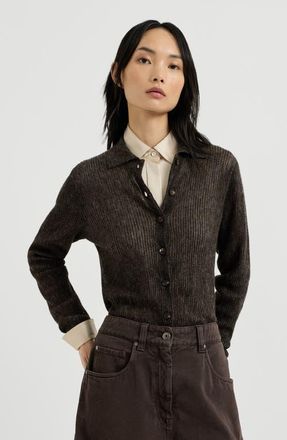 Brunello Cucinelli Sparkling silk, alpaca and wool rib knit cardigan in Anthracite at Nordstrom, Size Xxx-Large