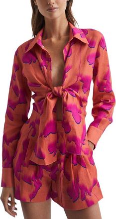 Reiss Corrine Tie Front Floral Linen Shirt