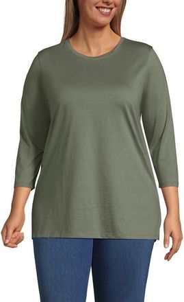 Lands End 3/4 Sleeve Cotton Supima Tunic in Sage at Nordstrom, Size 2X