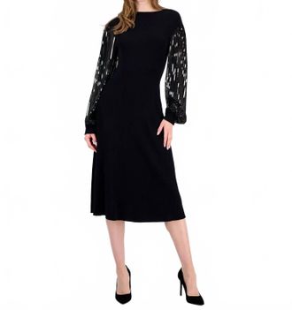 T Tahari Embellished-Sleeve Ribbed Dress In Black / Black Sequin