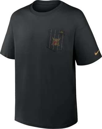 Nike Pittsburgh Pirates City Connect 2-Hit Max90 Pocket Nike Mens MLB T-Shirt in Black | 04T700APTB-QUY