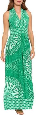 London Times Sleeveless Stretch Jersey Maxi Dress in White/Green Lk at Nordstrom Rack, Size 12