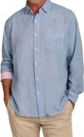 True Grit Washed Melange Linen Shirt In Chambray