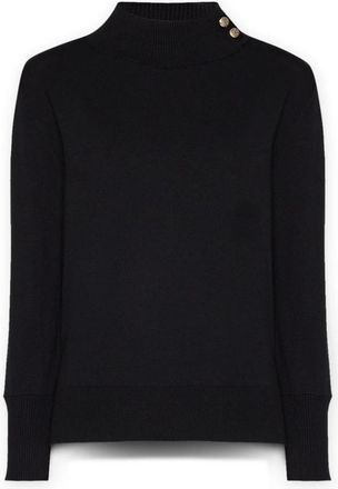 Elena Miro Gebreide trui met knopen - Dames - Coltruien - Zwart - S - Polyester - Truien & Vesten