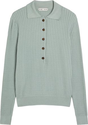 Blaz&eacute; Milano Alegria Cable-knit Silk-blend Polo top - Blue - 2 (UK10 / S)