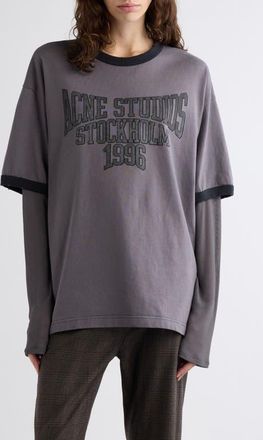 Acne Studios Edra Layered Oversize College Logo Graphic T-Shirt in Dark Purple/black at Nordstrom, Size Medium