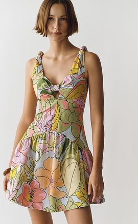 Farm Rio Linen Printed Cutout Mini Dress