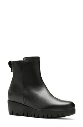 La Canadienne Teagan Waterproof Platform Wedge Bootie in Black Leather at Nordstrom, Size 6.5
