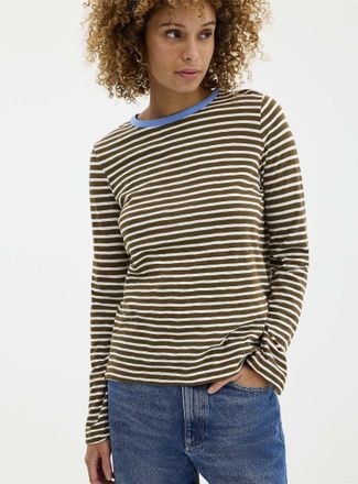Contemporaine Womens Contrasting collar striped slub T-shirt