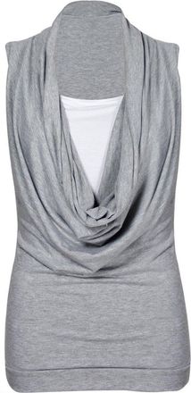 Purple Hanger WOMEN LADIES LONG PLAIN RACER SLEEVELESS RUCHED FLARE SWING DRESS PLUS SIZE TOP[Grey With White,16-18]