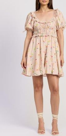 En Saison Mia Ruffle Puff Sleeve Minidress in Pink Multi at Nordstrom Rack, Size X-Small