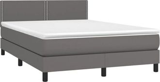 vidaXL Vidaxl - Cama Box Spring Colch&oacute;n Y Led Cuero Sint&eacute;tico Gris 140x200 Cm