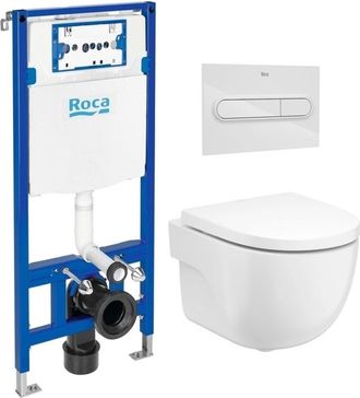 Roca Pack Wc Roca Duplo Con Pulsador Pl1 Blanco Brillo Inodoro Suspendido Roca Meridian Blanco 48