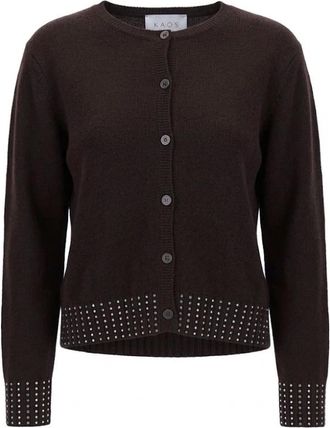 Kaos Cardigan in lana girocollo con decorazione di strass - - Knitwear - Donna - Marrone - XL
