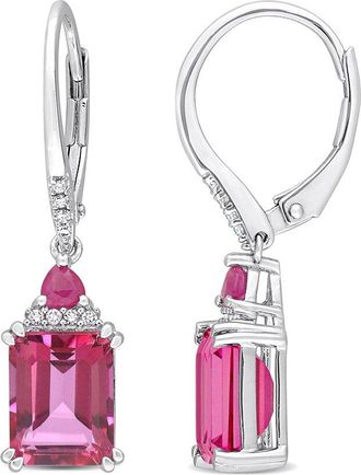 Rina Limor Silver 6.38 Ct. Tw. Diamond & Ruby & Pink Topaz Earrings