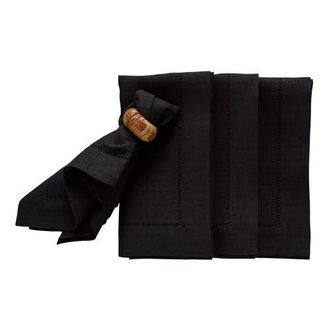 Solino Home Linen Dinner Napkins - Medium Weight Hemstitch, 20 x 20 in Black at Nordstrom, Size Large