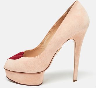 Charlotte Olympia Pink Suede Delphine Heart Detail Platform Pumps